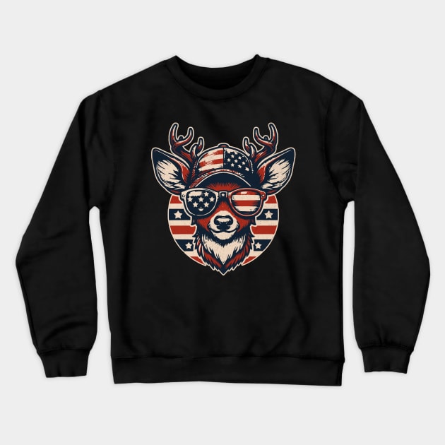 Deer Wearing Sunglass American Flag USA Crewneck Sweatshirt by Odetee